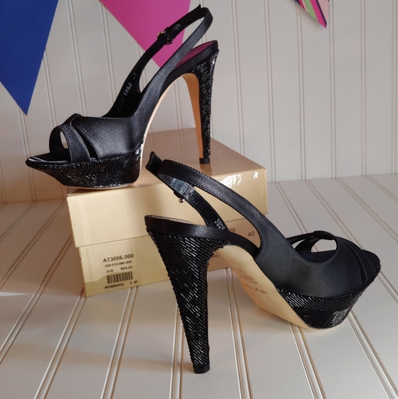 Sergio Rossi NWT Tessuto Raso Black Leather Slingback Platform Heels size 10 - Picture 15 of 15